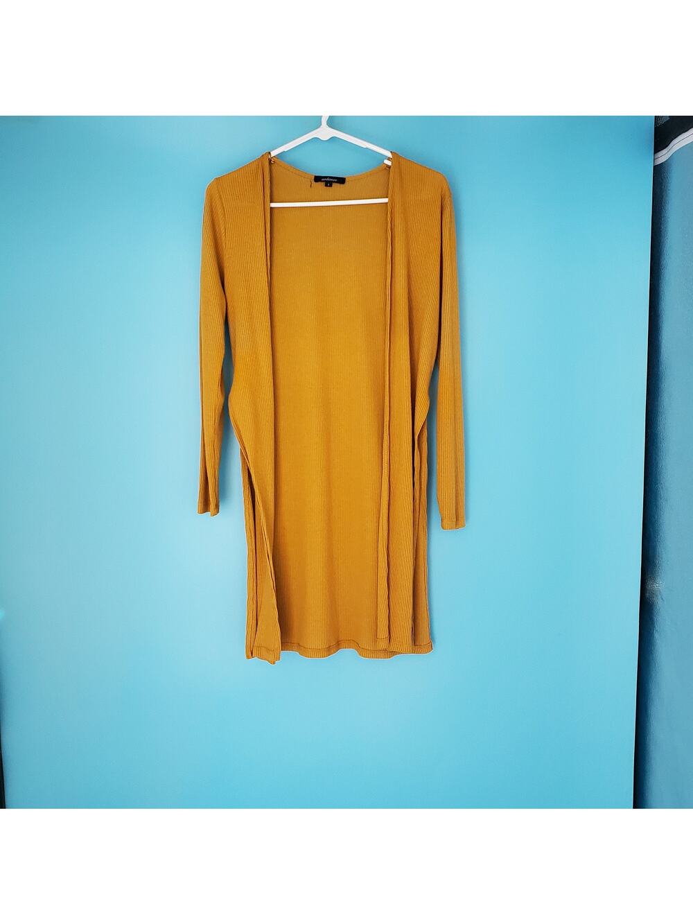ambiance Cardigan Size Small Long Mustard Yellow Ribbed